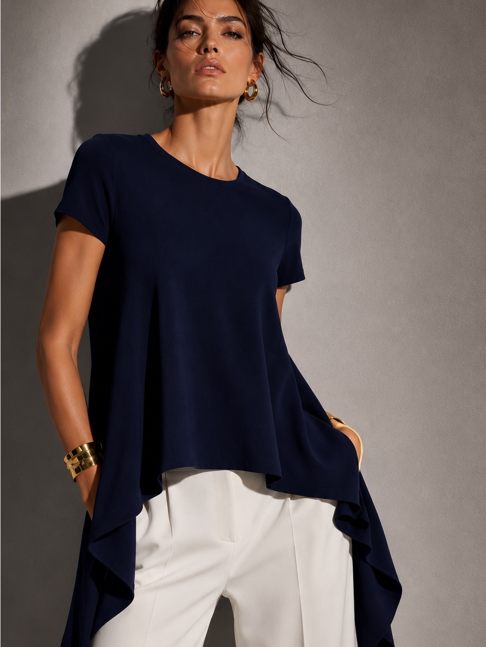 Stella McCartney Navy Asymmetric Draped Side Top | IT 38 (US 2) | Made in Italy